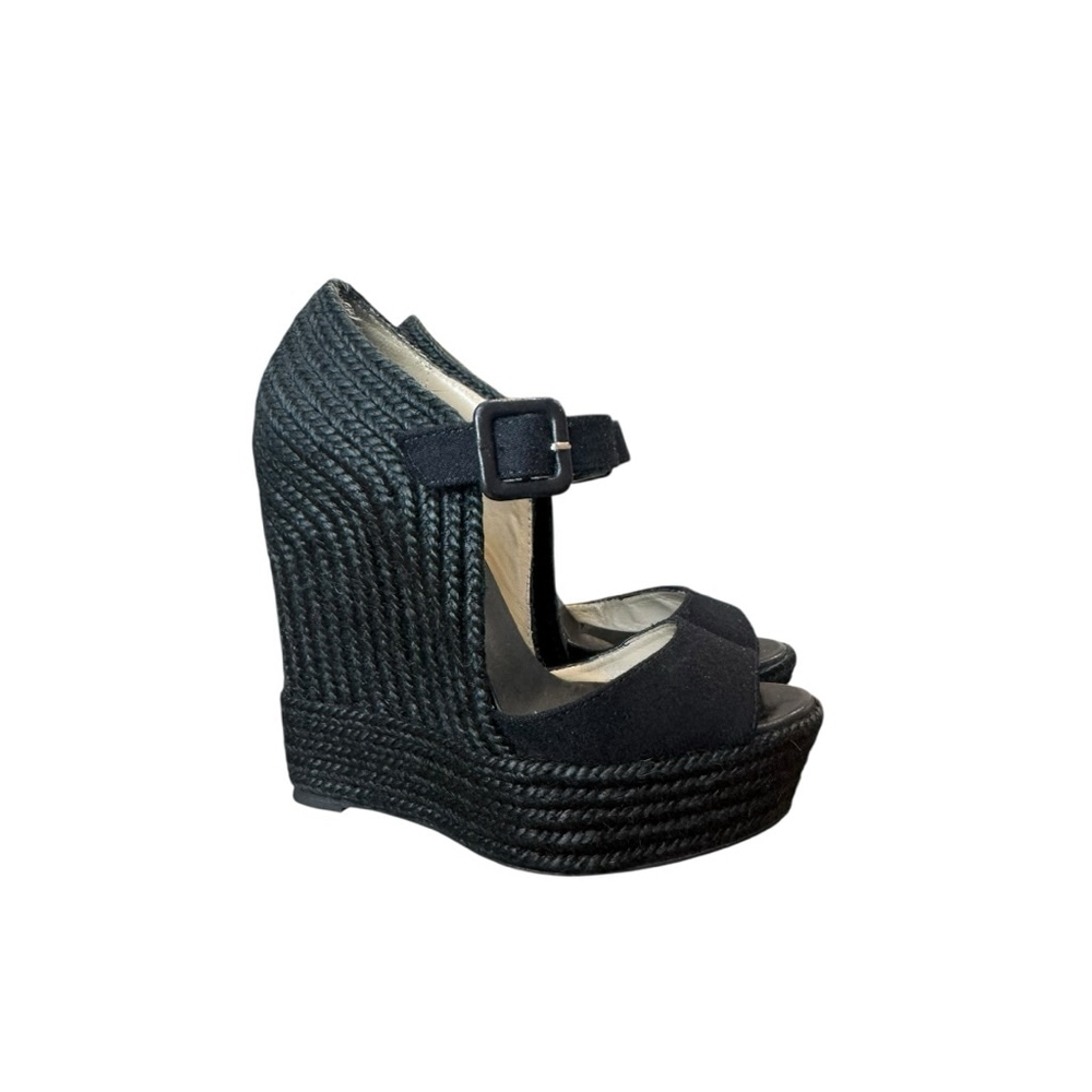 Christian Louboutin Jute Praia Wedge Espadrilles Black Size 35 - Picture 5 of 9